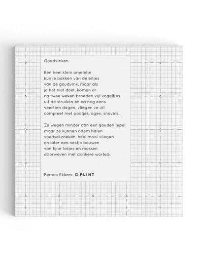 Remco Ekkers - Plint - papieren poëzieservet met gedicht Goudvinken van Remco Ekkers