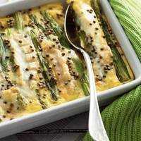 Serveersuggestie Clafoutis van groene asperges met Chaumes